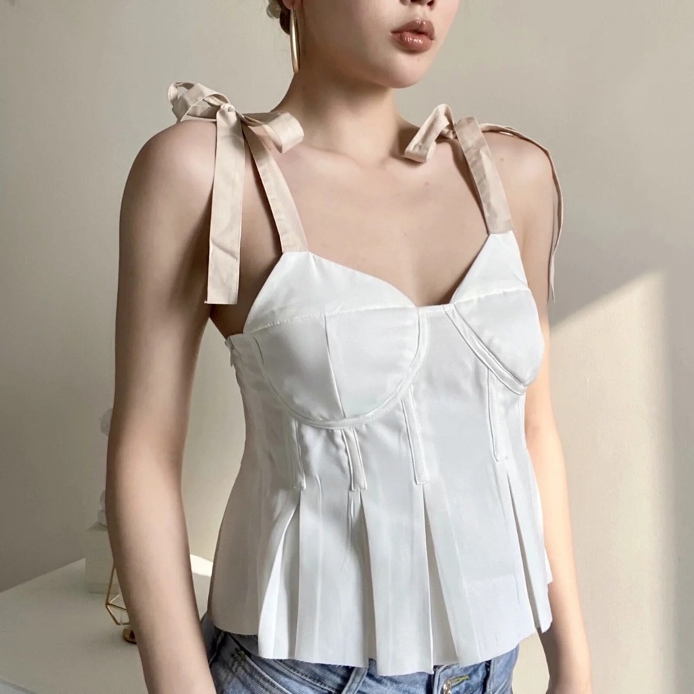 Pleated Ribbon Strap Top - Picture 3 of 9